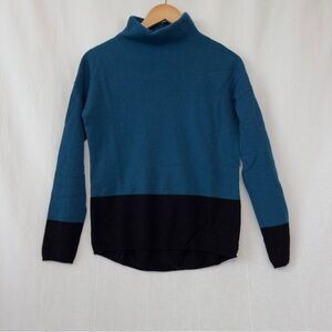 In Cashmere | 100% Cashmere Teal & Black Colorblock Mock Neck Sweater | US M